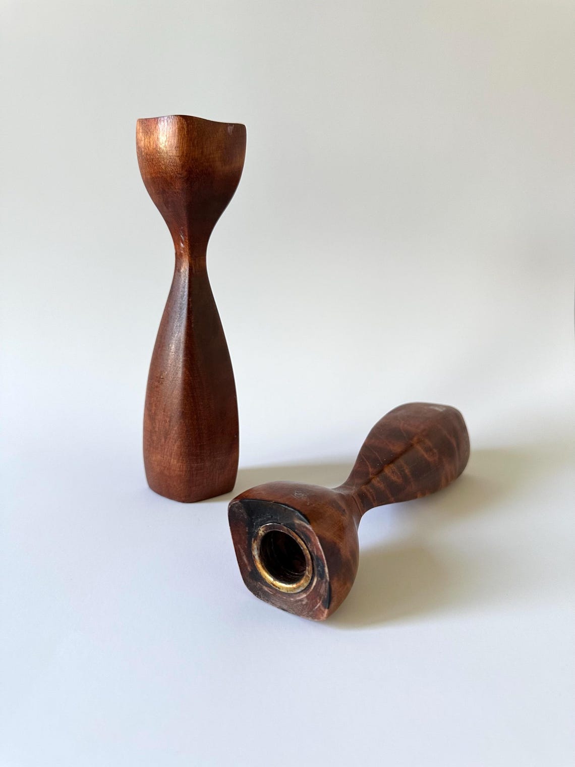 Vintage MCM Teak Wood Danish Candlestick Holders | Mid Century Candle ...