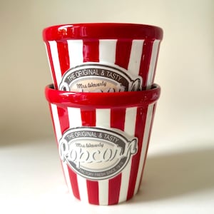 Vintage Ceramic Stokes Canada Popcorn Bowl | Red and White Popcorn Bowl