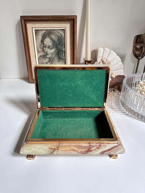 Mid Century Italian Onyx Jewelry Box | Made in Italy, Circa