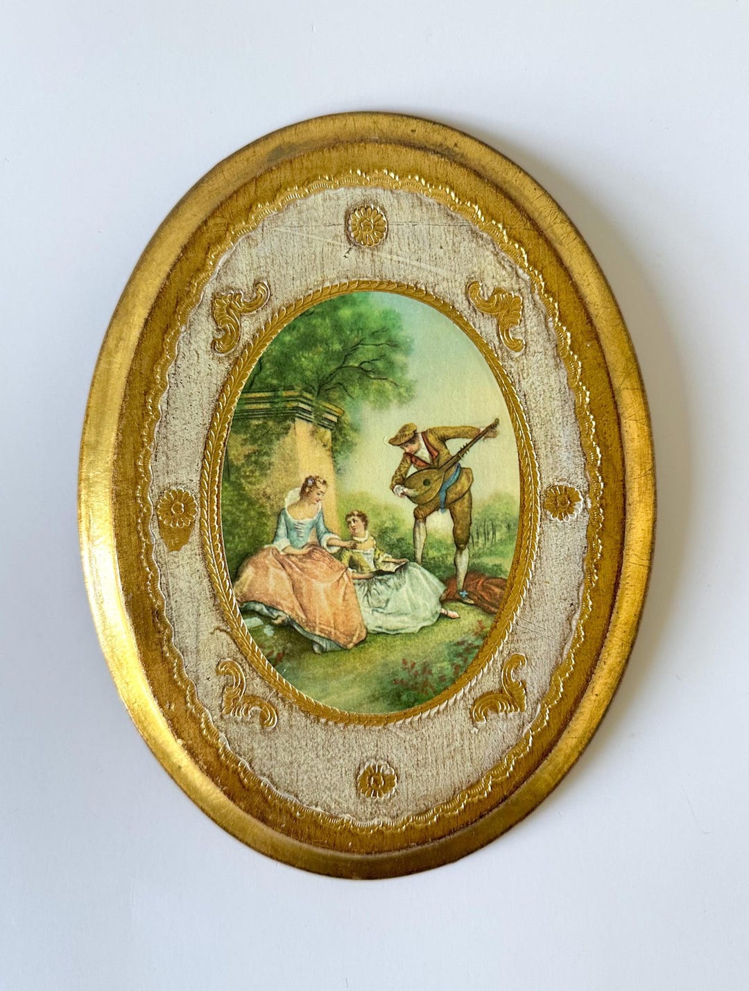 Vintage Italian Florentine Renaissance Gilded Oval Wood Plaque Made in ...