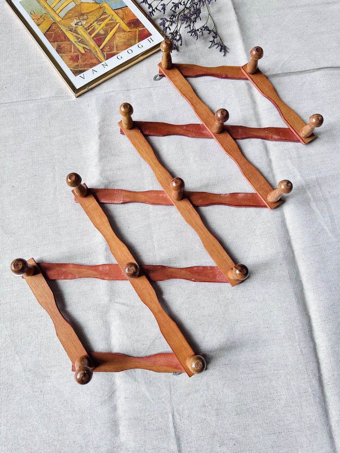 Vintage Peg Rack Accordion Rack Wall Organizer Wood Coat Etsy