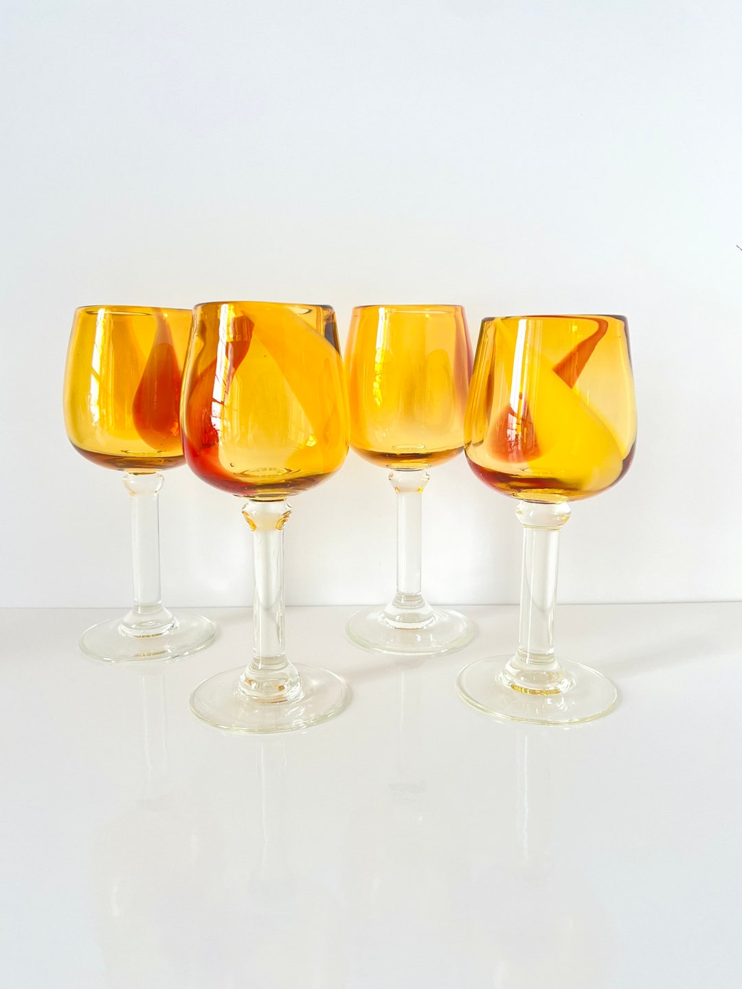Vintage Hand Blown Wine Glasses Amberina Hand Blown Cocktail Etsy