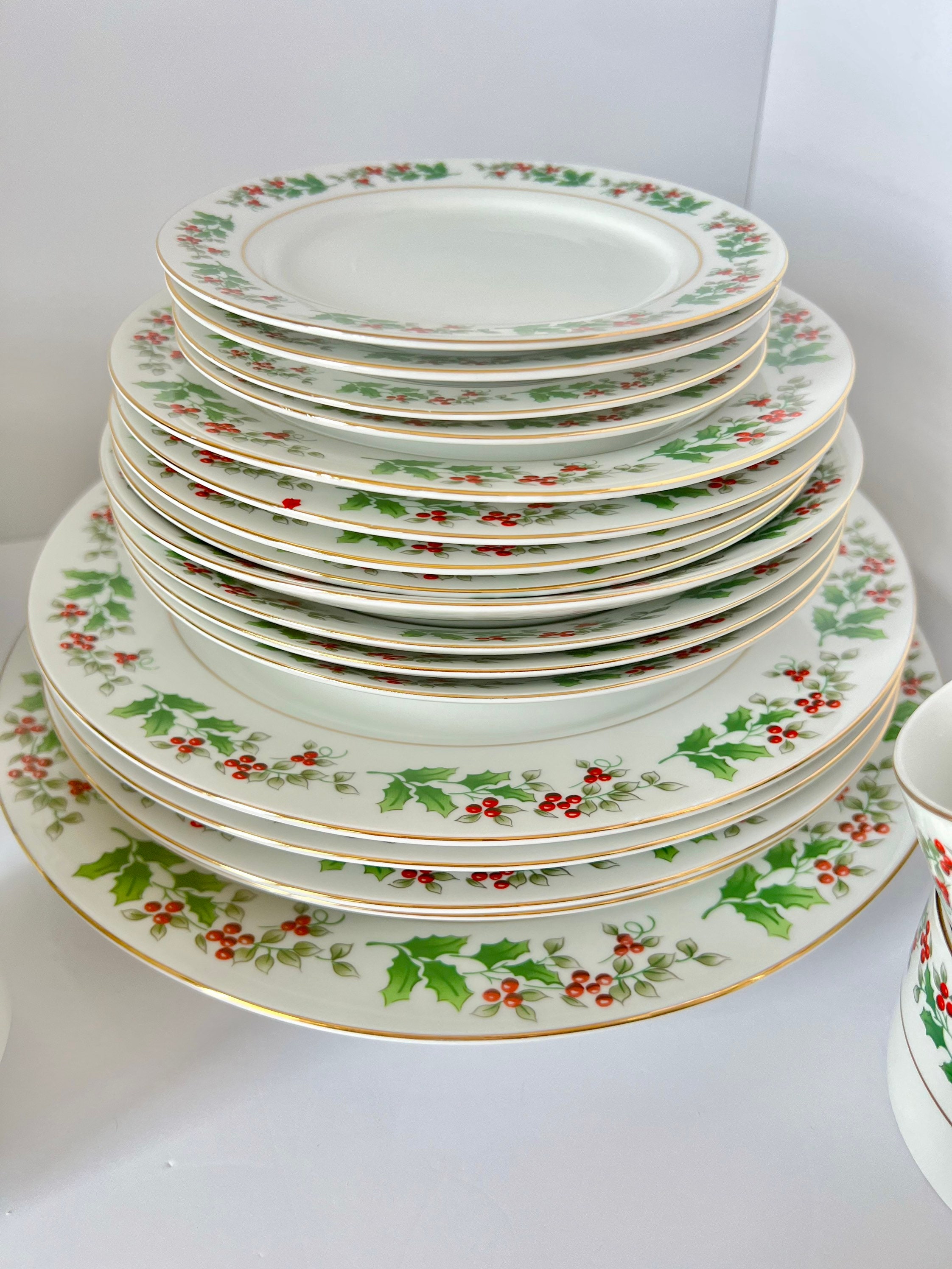 Vintage Gibson Christmas Gold Trimmed Porcelain Dinnerware Etsy