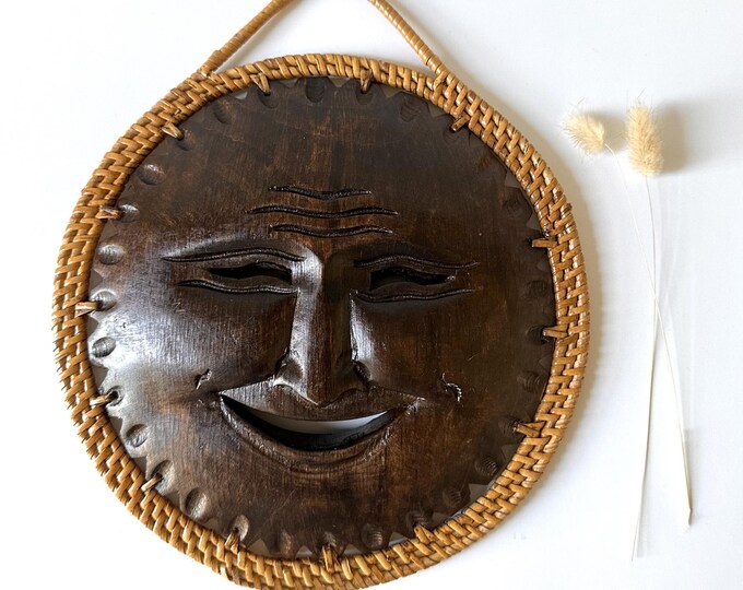 Mid Century Modern Wooden Smiling Sun Face Mask | Abstract Sun Face ...