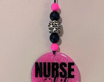 Custom Nurse Life Car Charm – Personalized Beaded Rearview Mirror Charm