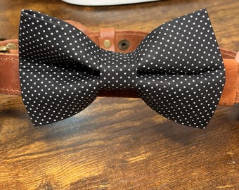 Black & White Polka Dot Dog Bow Tie | Velcro Collar Accessory