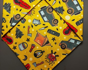 Yellow Camping Adventure Snap On Dog Bandana