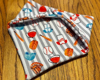 Baseballs & Stripes Snap On Dog Bandana
