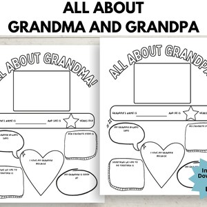 Todo sobre mi abuela / Todo sobre mi abuelo / Día de los abuelos Imprimible / Regalo del abuelo / Cumpleaños del abuelo / Carta de EE. UU., A4, A5