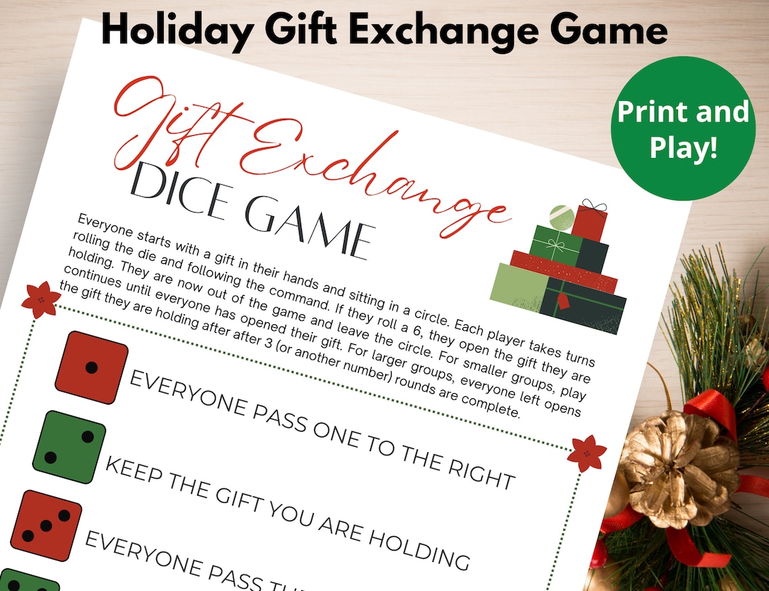 Christmas Gift Exchange Dice Game Printable White Elephant Christmas Party Game (Download Now