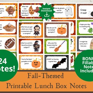Fall, Halloween, and Thanksgiving Lunch Box Notes and Jokes for Kids