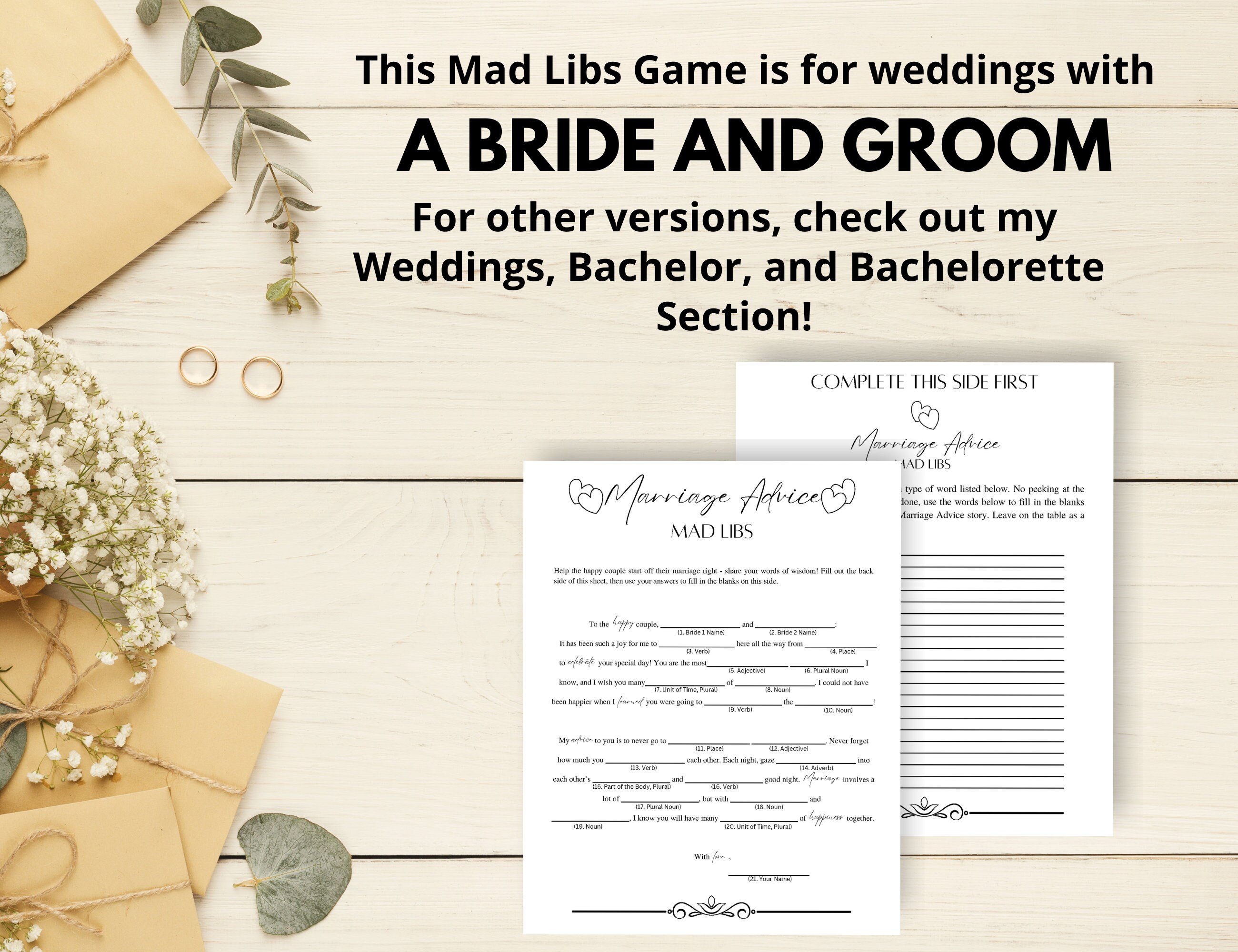 Marriage Advice Mad Libs for Wedding | Wedding Mad Libs | Printable ...