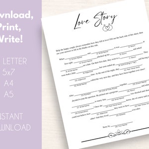 Love Story Mad Libs for Wedding | Wedding Mad Libs | Printable Wedding ...