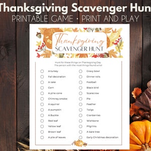 Thanksgiving Scavenger Hunt | Thanksgiving Printable Games for Kids