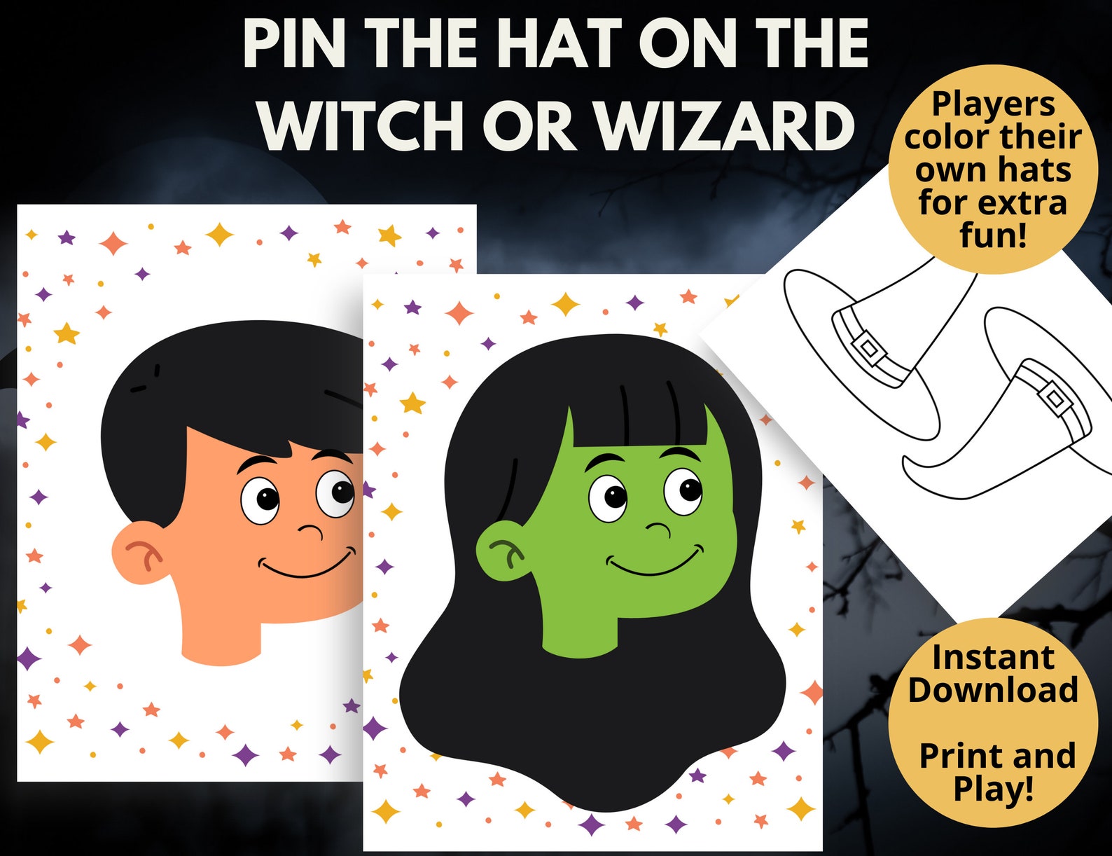 Pin the Hat on the Witch Game | Pin the Hat on the Wizard | Printable Halloween Game | Halloween ...