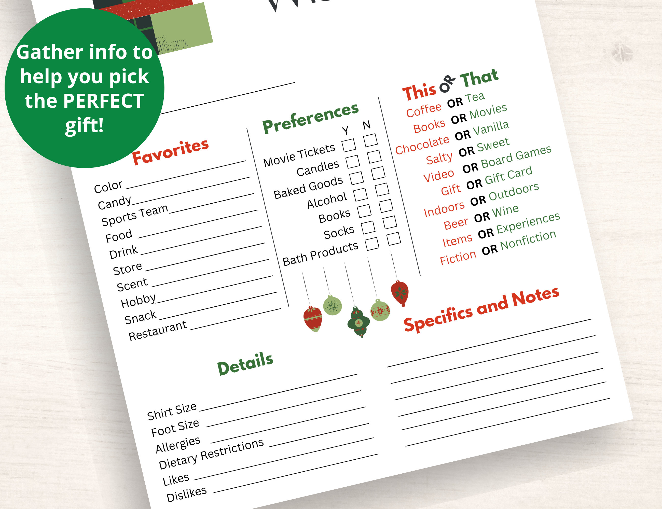 Adult Christmas Wish List Printable Questionnaire | Christmas Gift ...