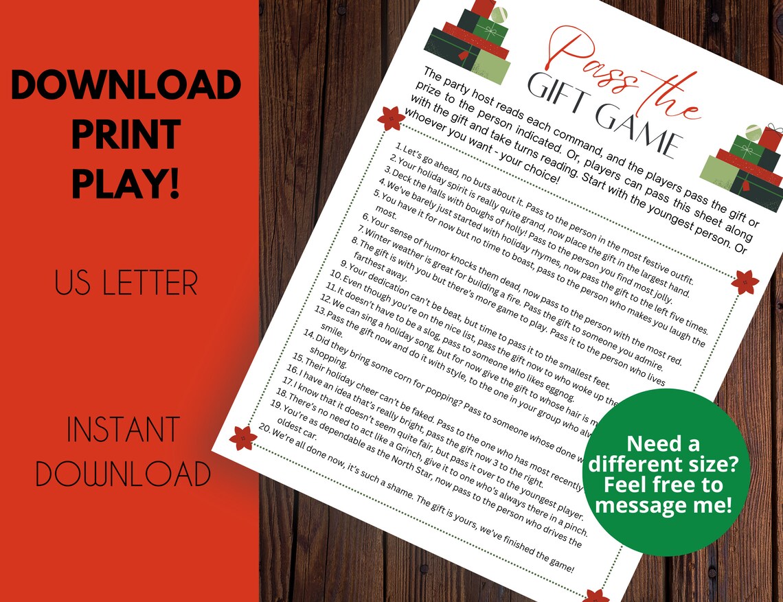 Christmas Pass the Gift Game Christmas Party Games Printable for Kids