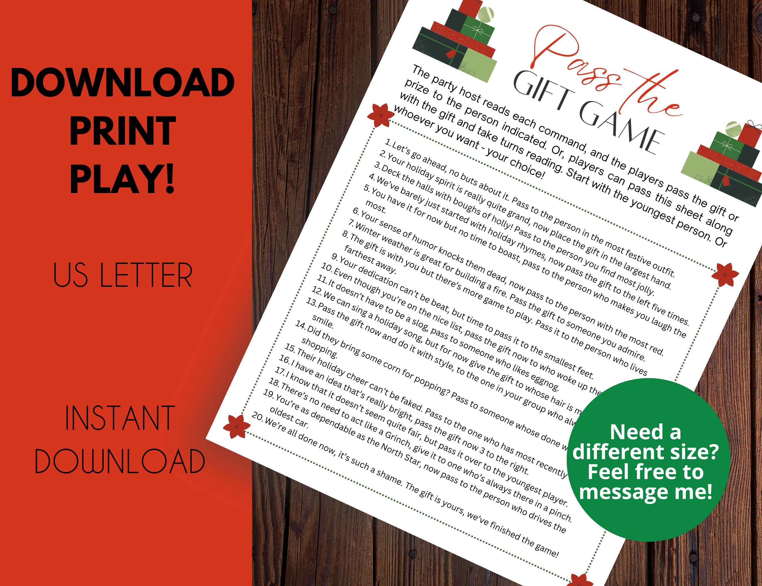 Christmas Pass the Gift Game Christmas Party Games Printable for Kids