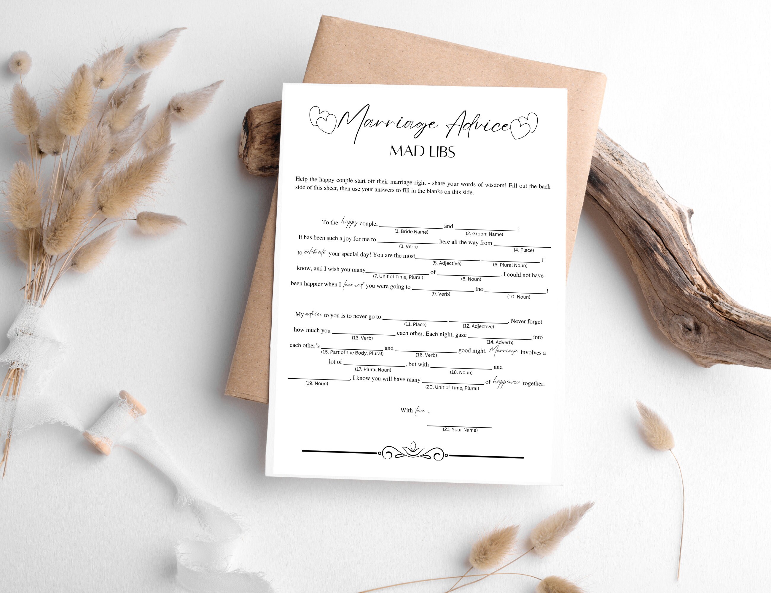Marriage Advice Mad Libs for Wedding | Wedding Mad Libs | Printable ...