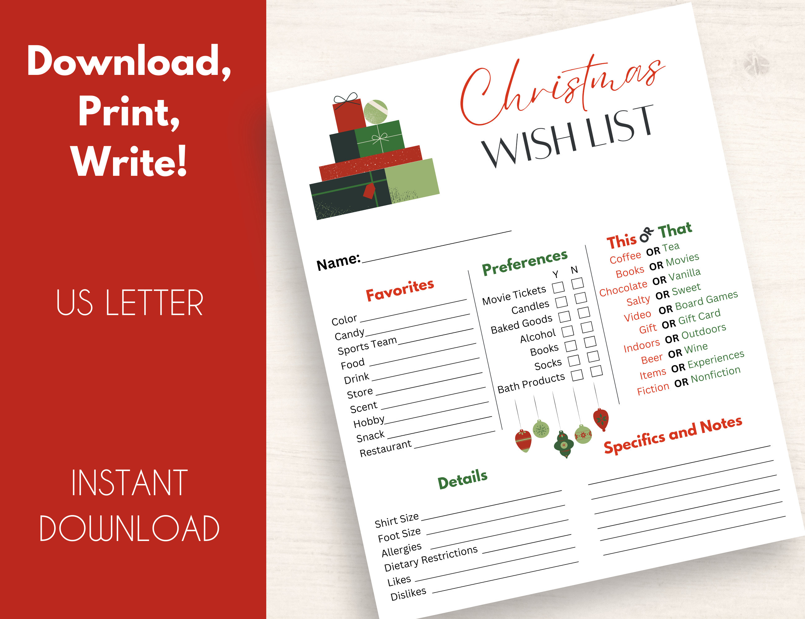 Adult Christmas Wish List Printable Questionnaire | Christmas Gift ...