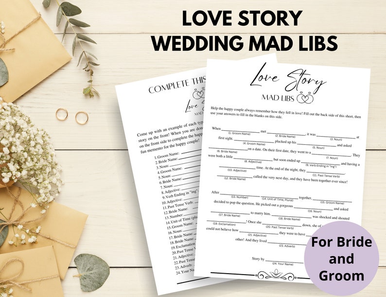 Love Story Mad Libs for Wedding | Wedding Mad Libs | Printable Wedding ...