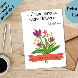 Tarjeta imprimible del Día de los Abuelos / Feliz Día de los Abuelos / Tarjeta de Felicitación Floral / Tarjeta para la Abuela / Tarjeta para el Abuelo