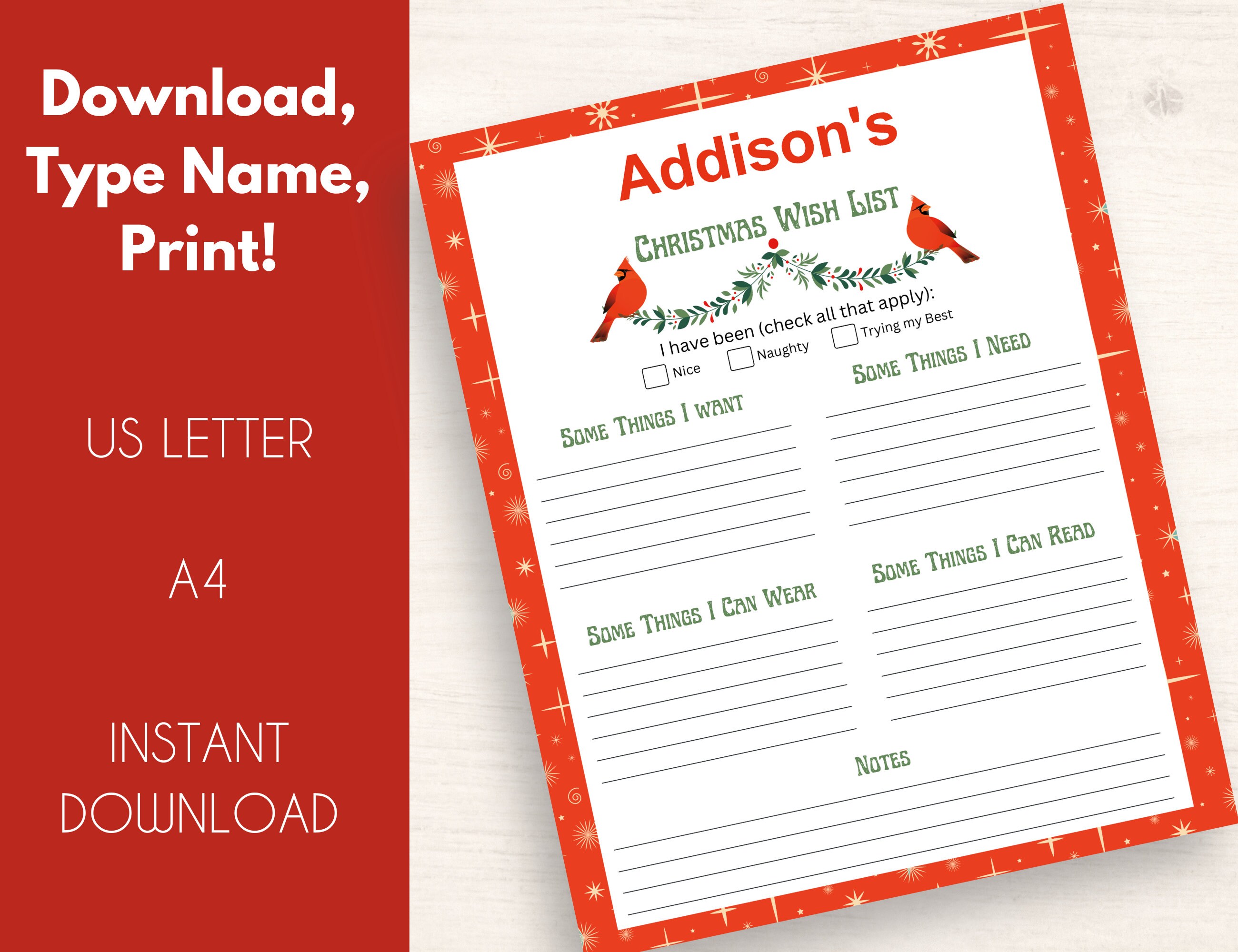 Editable Christmas Wish List Printable for Kids | Minimalist Christmas ...