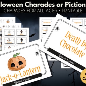 Halloween Charades | Halloween Pictionary | Halloween Party Game | Charades for Kids | Charades for Teens and Adults | US Letter and A4