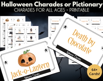 Halloween Charades | Halloween Pictionary | Halloween Party Game | Charades for Kids | Charades for Teens and Adults | US Letter and A4