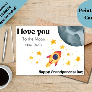 Tarjeta Imprimible del Día de los Abuelos / Feliz Día de los Abuelos / Te Amo hasta la Luna y Vuelta / Tarjeta para la Abuela / Tarjeta para el Abuelo