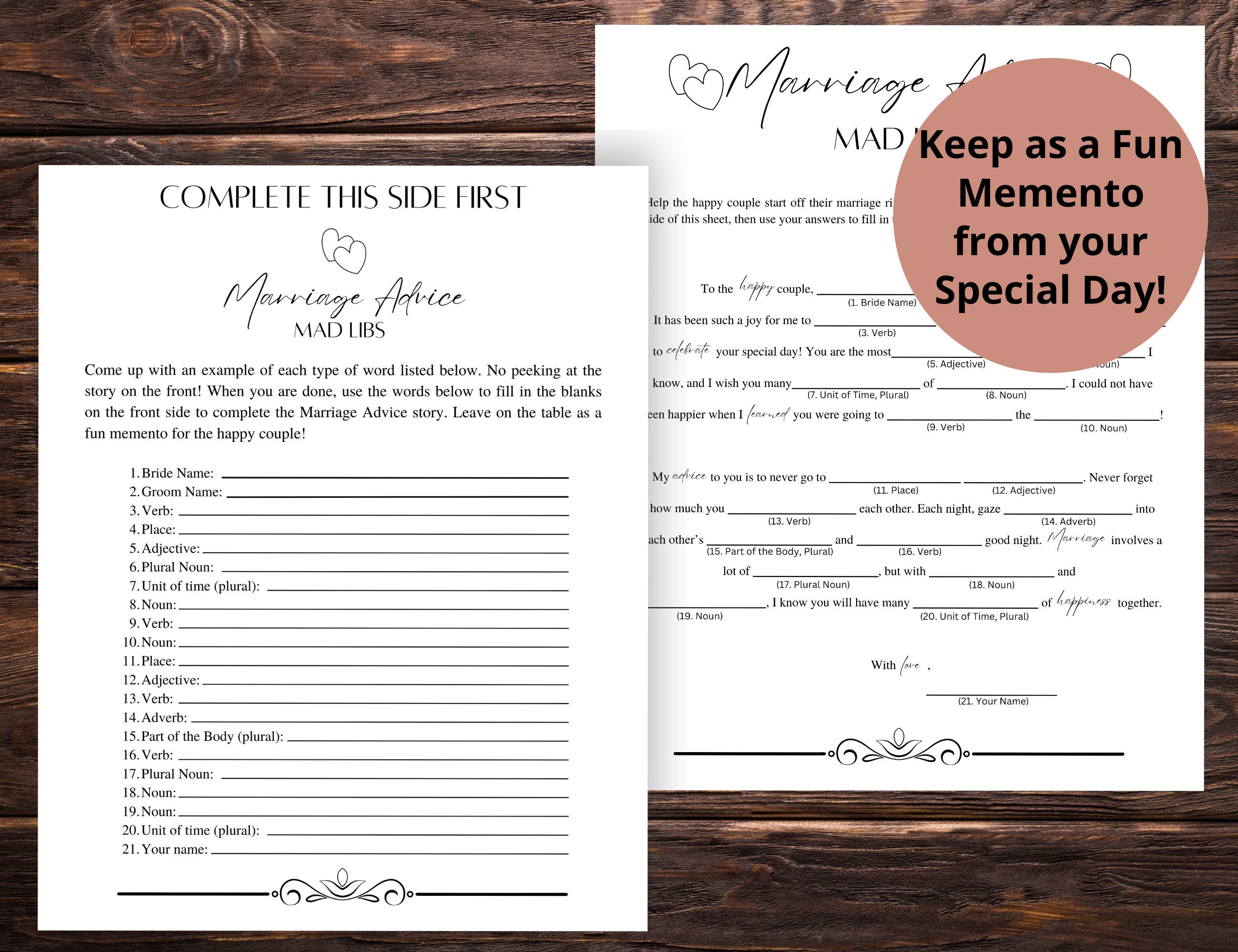 Marriage Advice Mad Libs for Wedding | Wedding Mad Libs | Printable Wedding Games | Bridal Mad ...