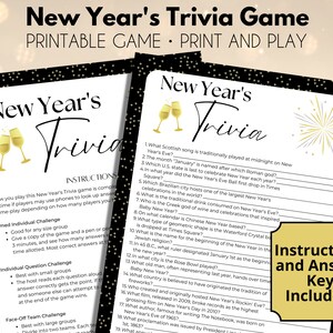New Year’s Trivia Game for Adults Printable | New Years Eve Party Games