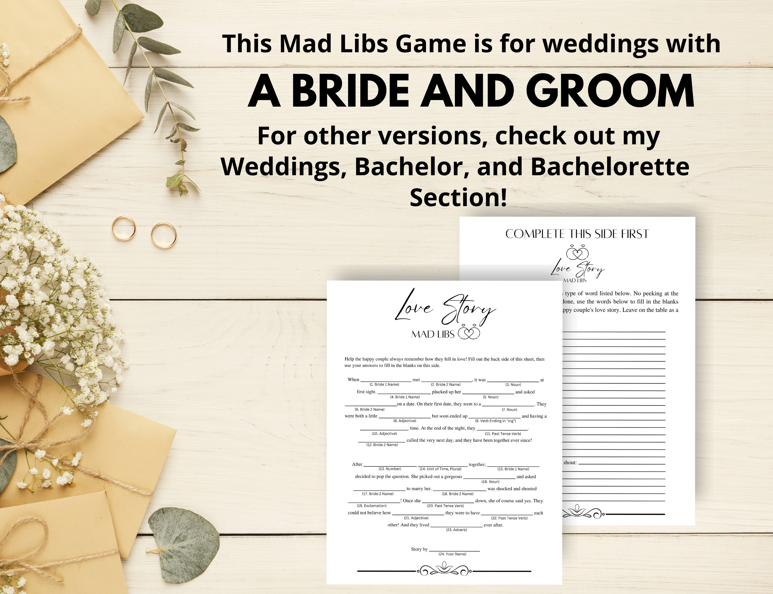 Love Story Mad Libs for Wedding | Wedding Mad Libs | Printable Wedding ...