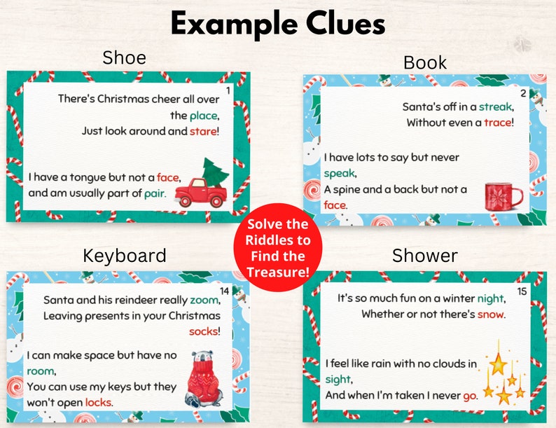Christmas Scavenger Hunt for Teens and Adults | Treasure Hunt Clues ...