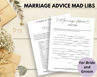 Marriage Advice Mad Libs for Wedding | Wedding Mad Libs | Printable Wedding Games | Bridal Mad Libs | Wedding Activity Sheets