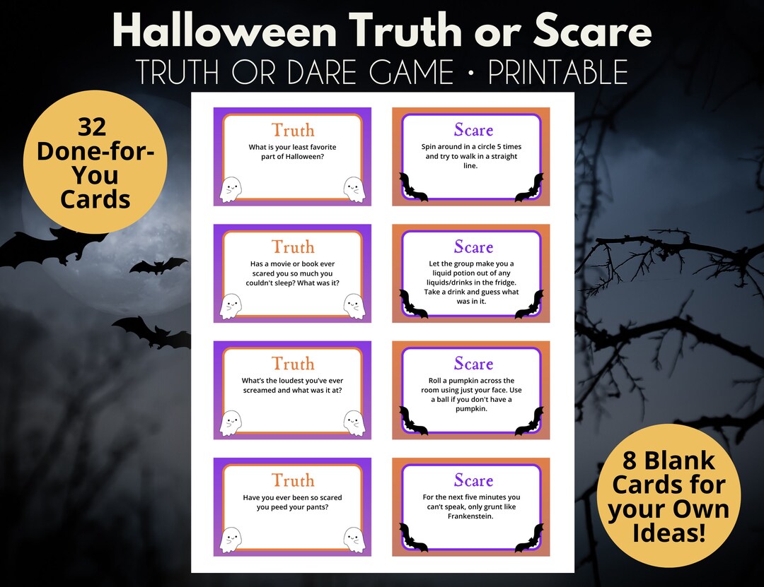 Halloween Truth Or Scare Printable Truth Or Dare Halloween Party 