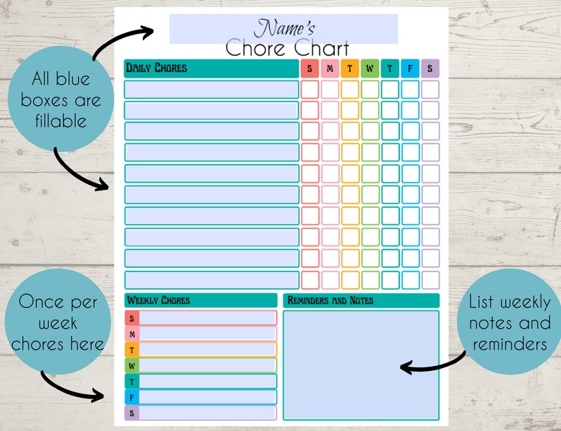 Family Chore Charts | Editable Chore Chart for Kids | Teen Chore Chart ...