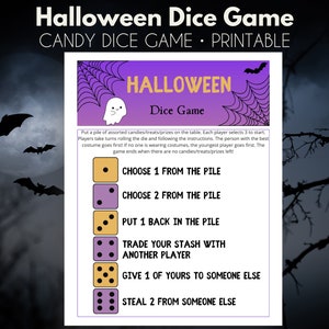 Halloween Printable Dice Game | Candy Dice Game | Halloween Party Game | Halloween Printable Game | Instant Download | US Letter and A4 size