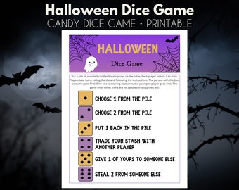 Gra w kości do druku na Halloween | Gra w kości do cukierków | Gra na imprezę Halloween | Gra do druku na Halloween | Natychmiastowe pobieranie | Rozmiar US Letter i A4