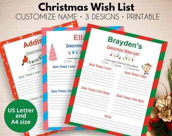 Lista dei desideri di Natale modificabile e stampabile per bambini/Natale minimalista