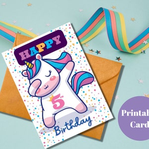 Carte imprimable 5e anniversaire | Carte Princesse Licorne