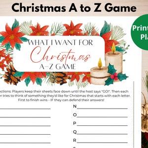 What I Want for Christmas A to Z Game for Adults, Kids, and Teens | Christmas Party Games Printable