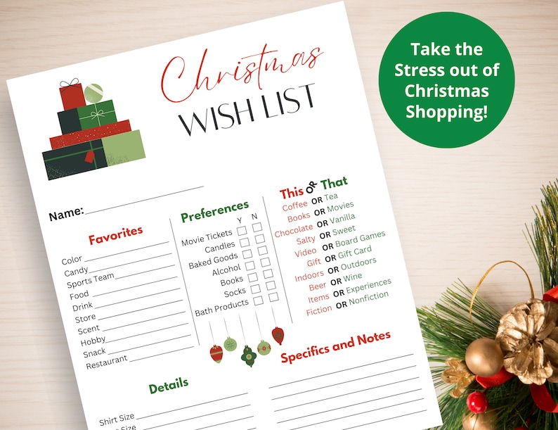 Adult Christmas Wish List Printable Questionnaire Christmas Gift Ideas