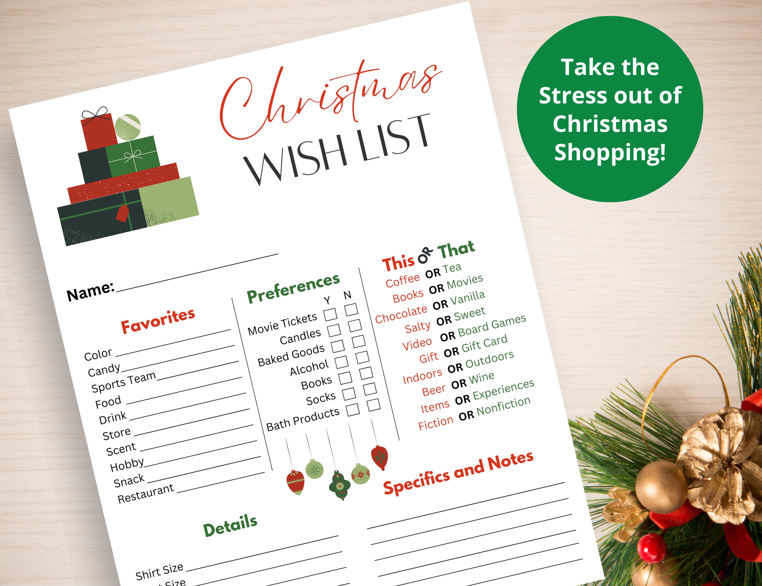 Adult Christmas Wish List Printable Questionnaire | Christmas Gift ...
