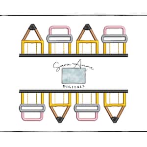 Split Pencil Digital Machine Embroidery Applique Design, 4 sizes, Pencil Applique, Back to School Applique