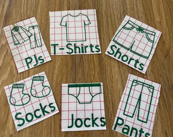 5 Custom Vinyl Clothing Tub Organiser Labels – Perfect for Kids’ Closets, Nurseries & More!