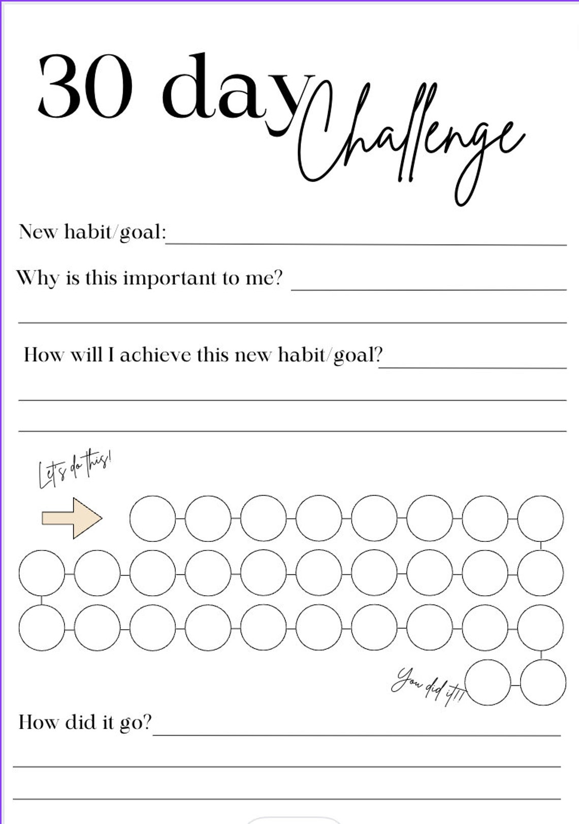 30 Day Challenge Template, Challenge Template, 30 Days - Etsy