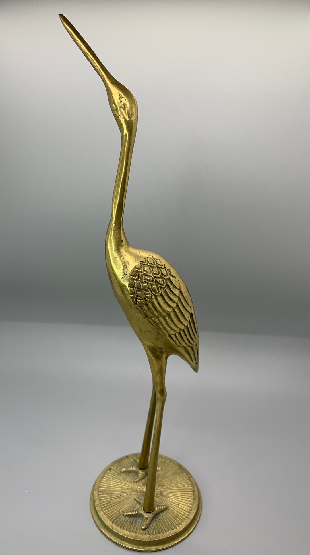 Vintage Brass Crane Sculpture Etsy
