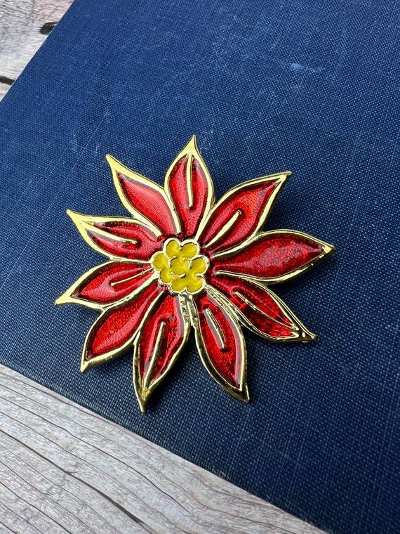 Vintage Metal and Red Enamel Poinsettia Beatrix Br