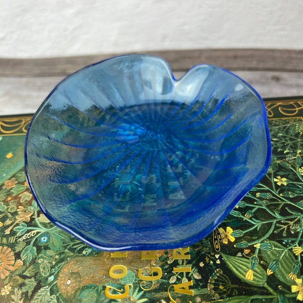 Vintage Blue Glass Lily Pad Avon Soap Dish